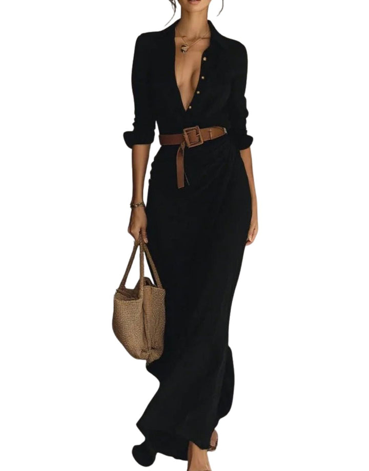 Monica – Belted Shirt Maxi Dress