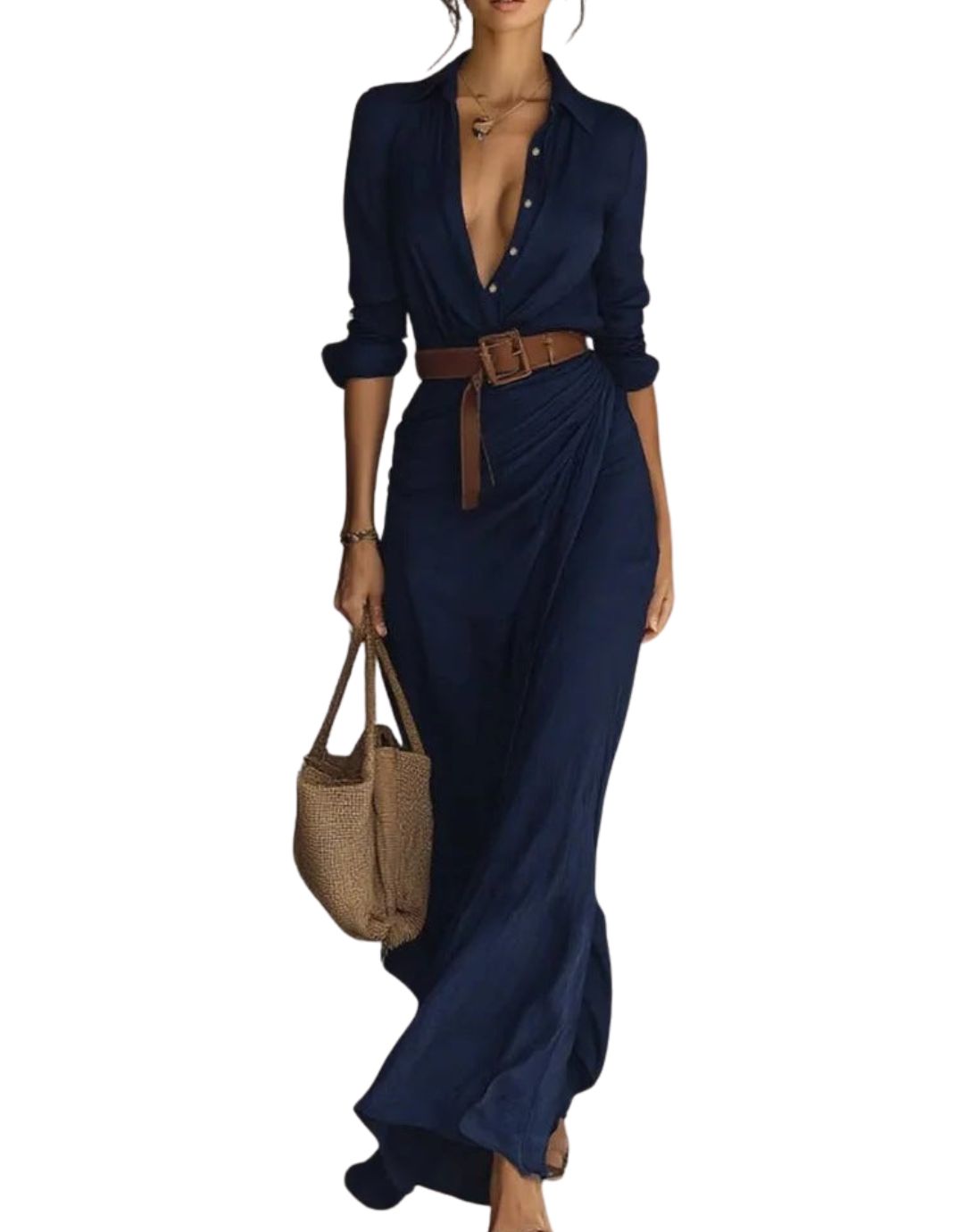 Monica – Belted Shirt Maxi Dress