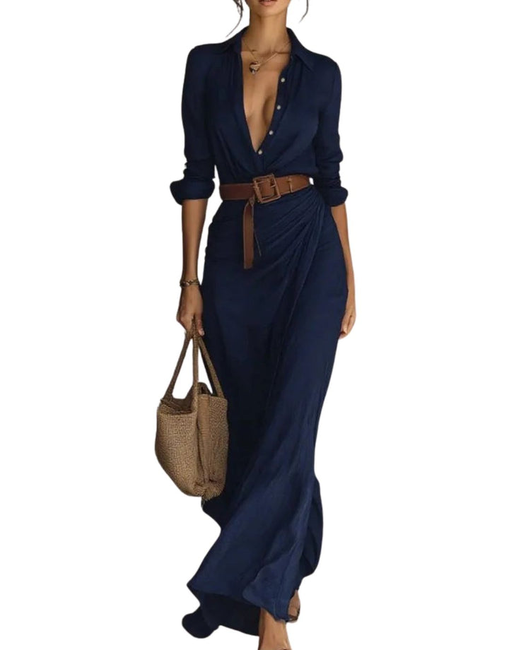 Monica – Belted Shirt Maxi Dress