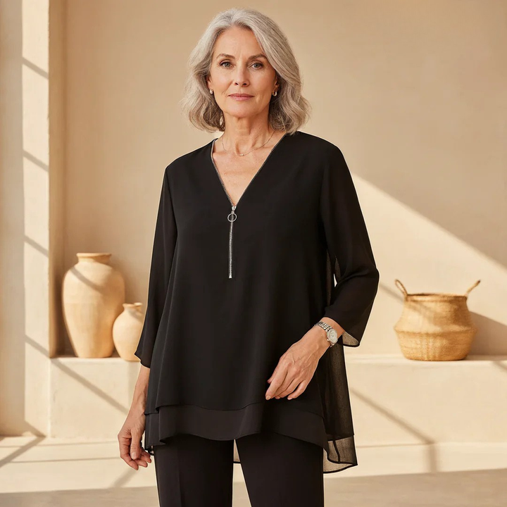 Lola - V-Neck Flowy Zipped Top