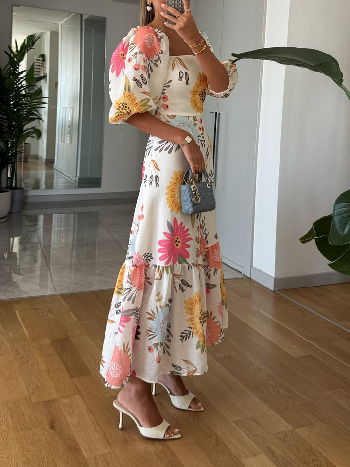 Abby – Floral Puff Sleeve Midi Dress