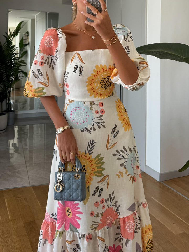 Abby – Floral Puff Sleeve Midi Dress