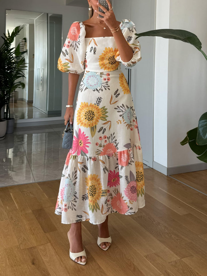 Abby – Floral Puff Sleeve Midi Dress