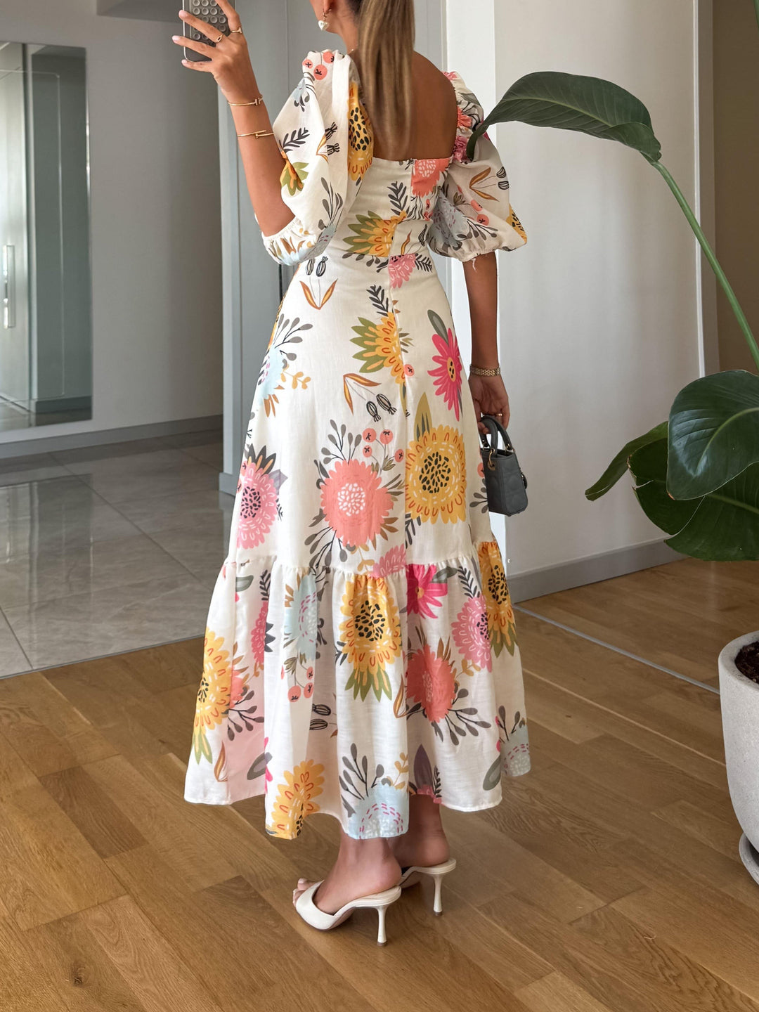 Abby – Floral Puff Sleeve Midi Dress