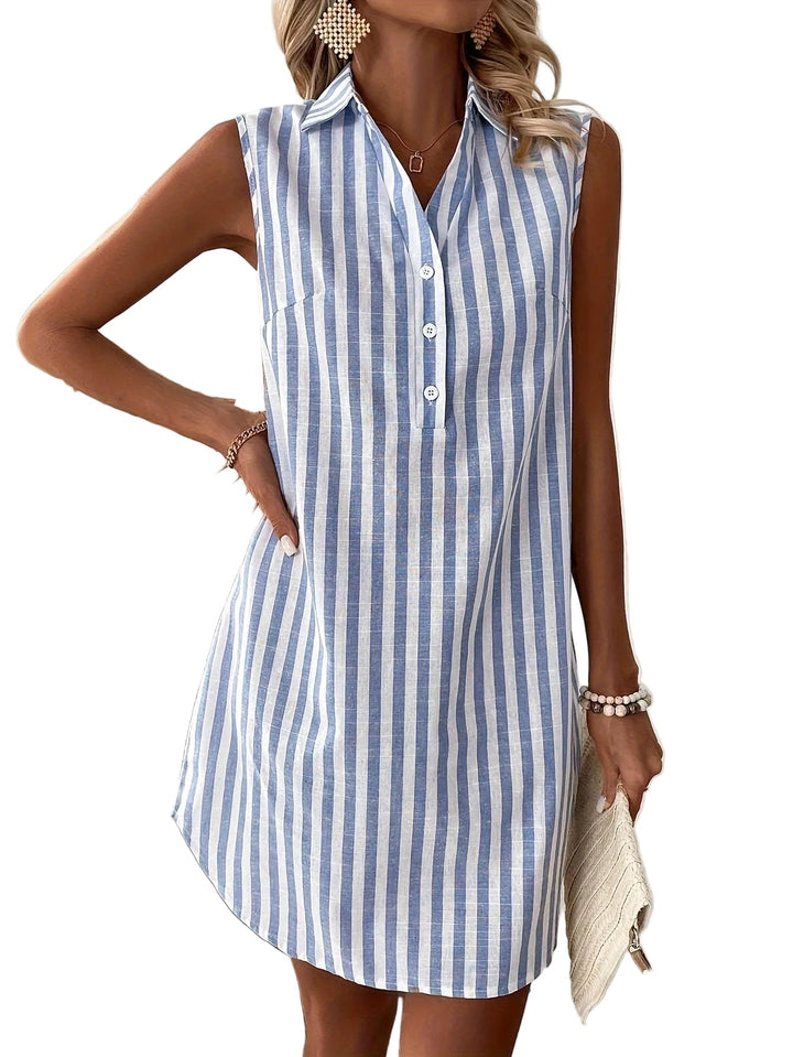 Caroline – Striped Sleeveless Shirt Dress