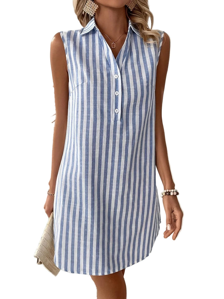 Caroline – Striped Sleeveless Shirt Dress