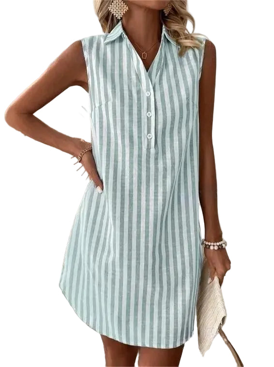 Caroline – Striped Sleeveless Shirt Dress